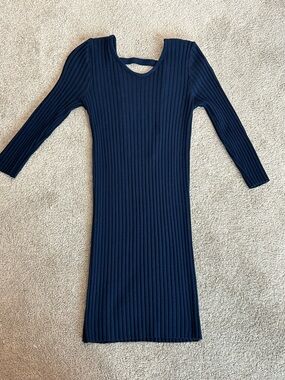 Seductions Navy Blue Ribbed Knit Long Sleeve Bodycon mini Dress round neck
